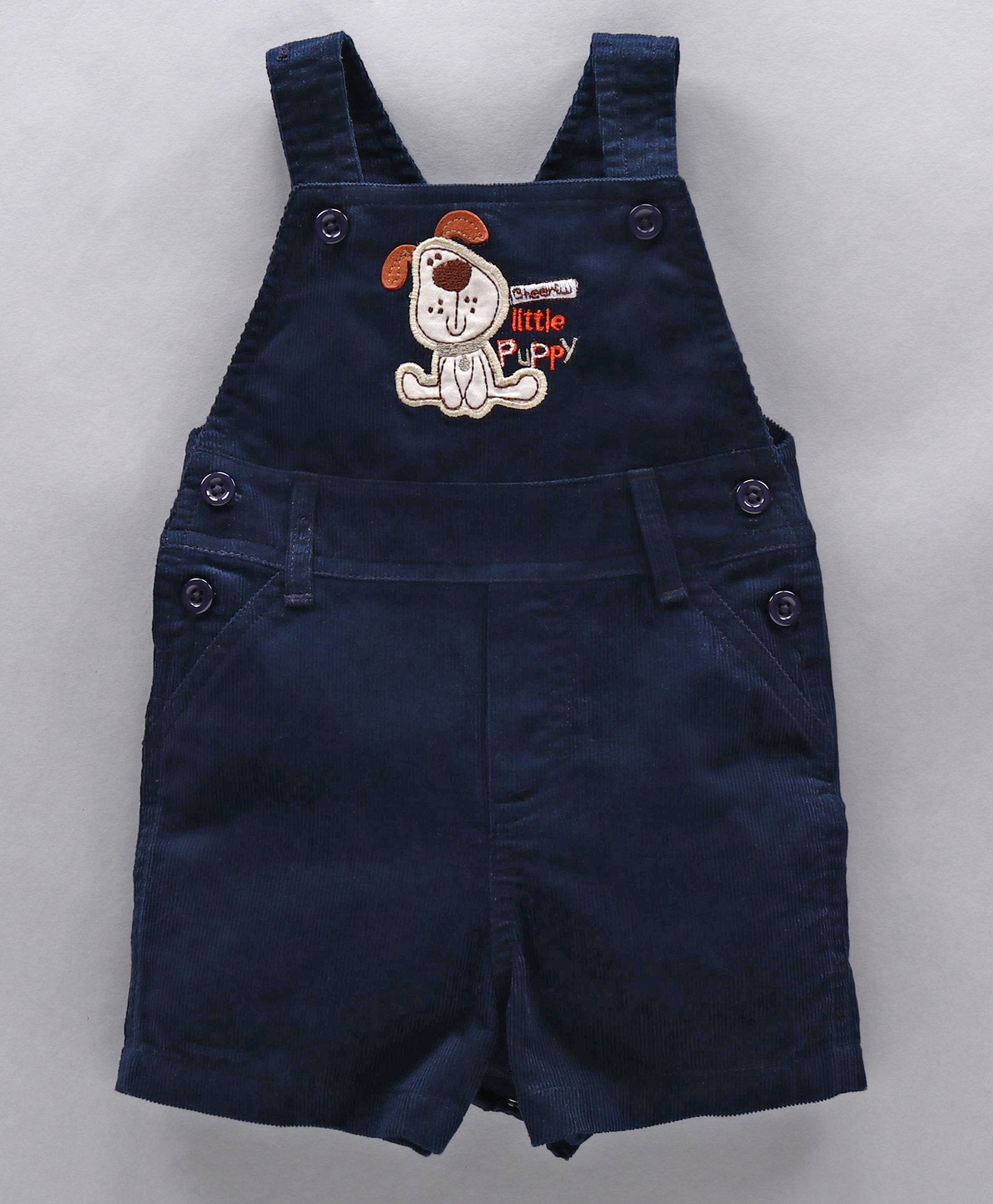 Smart & Comfortable Corduroy Dungaree With T-Shirt Puppy Embroidery