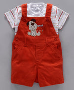 Load image into Gallery viewer, Smart &amp; Comfortable Corduroy Dungaree With T-Shirt Puppy Embroidery
