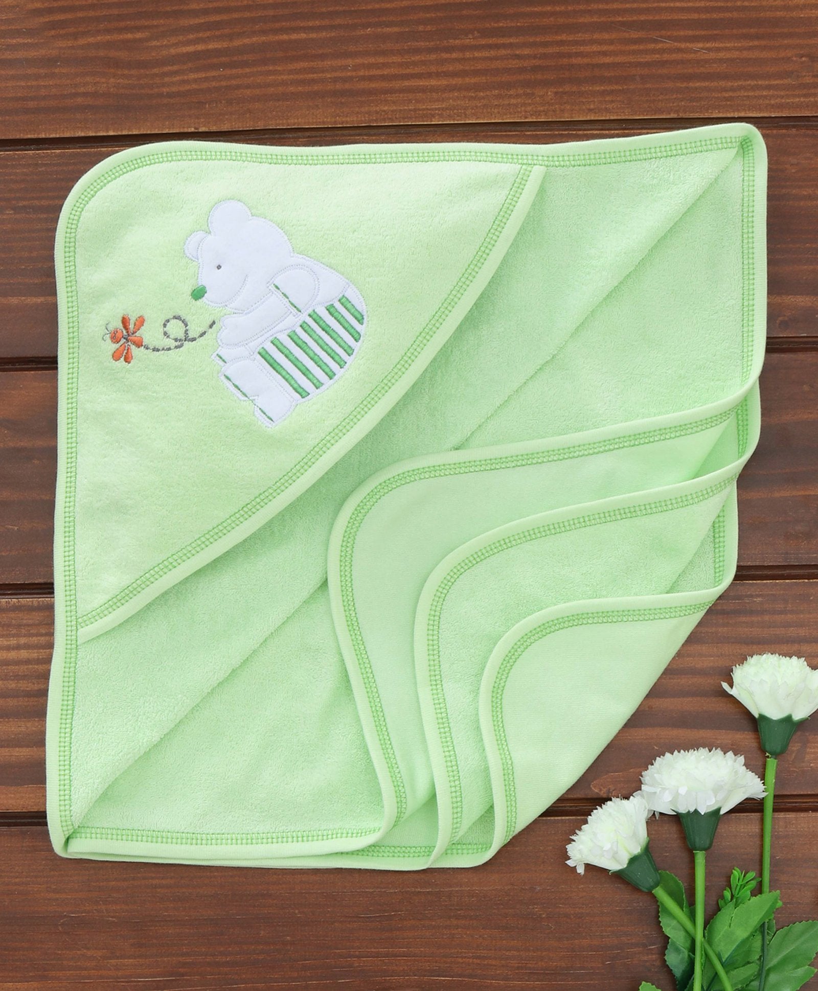 100% Cotton Terry Hooded Bath Towel With Cute Bear Embroidery