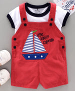 Load image into Gallery viewer, Smart &amp; Comfortable Corduroy Dungaree With T-Shirt Boat Embroidery
