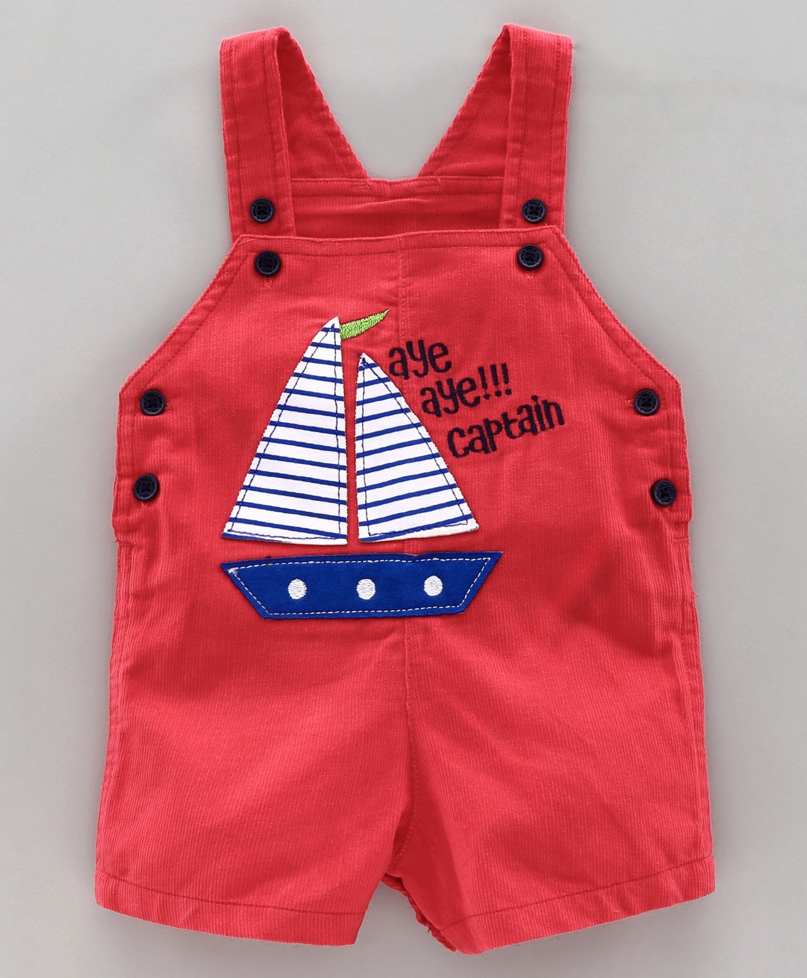 Smart & Comfortable Corduroy Dungaree With T-Shirt Boat Embroidery