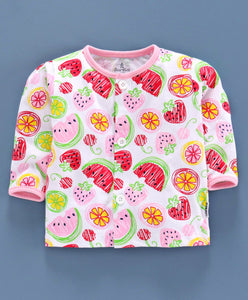 100% Cotton Sinker Full Sleeves Night Suit Watermelon Fruit Print