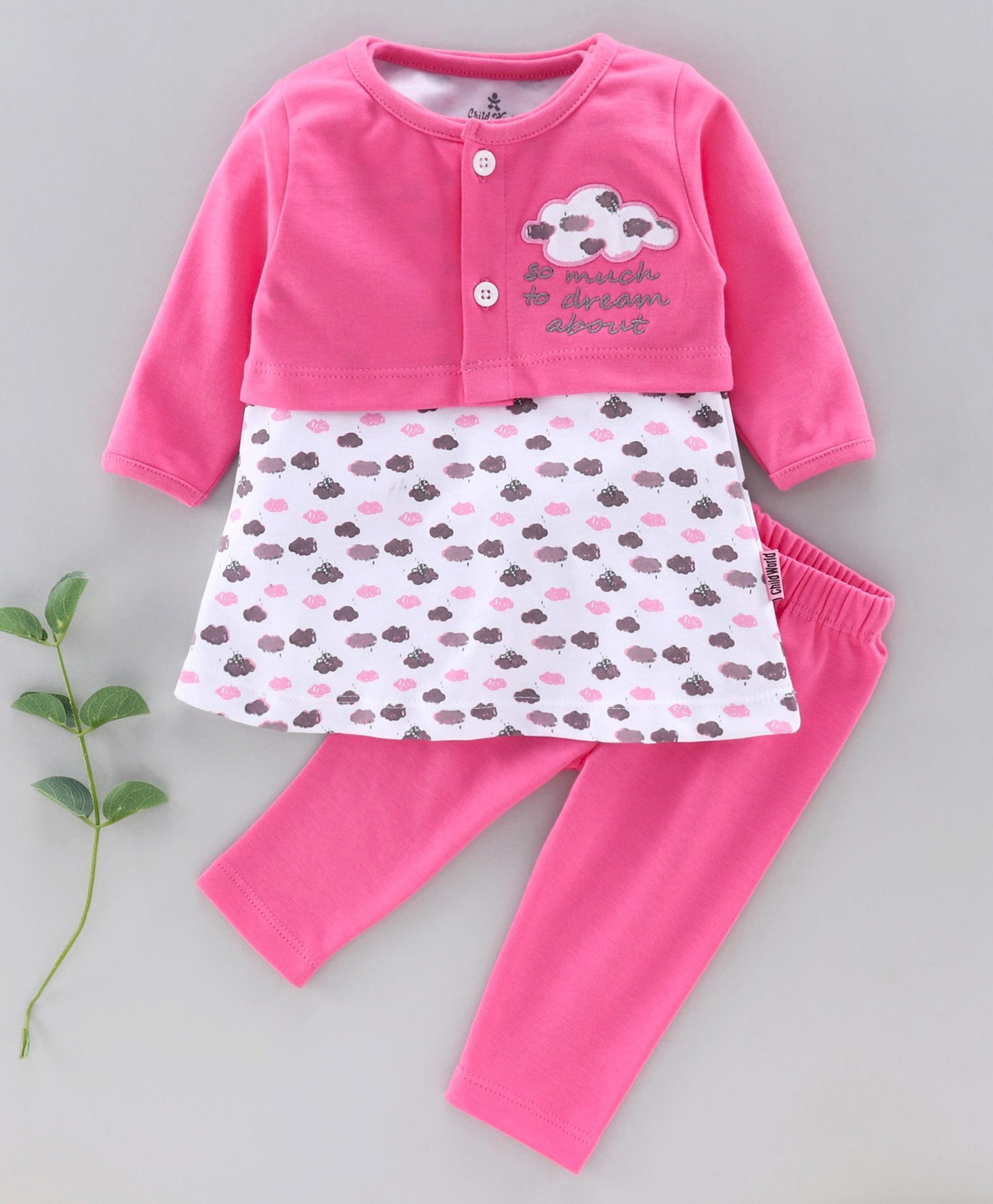 100% Cotton Interlock Frock With Shrug & Legging Set