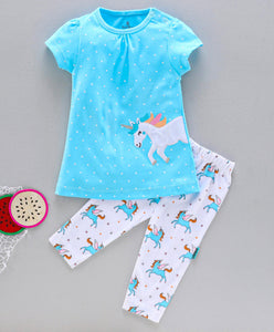 100% Cotton Interlock Girls Frock & Legging Set Unicorn Design