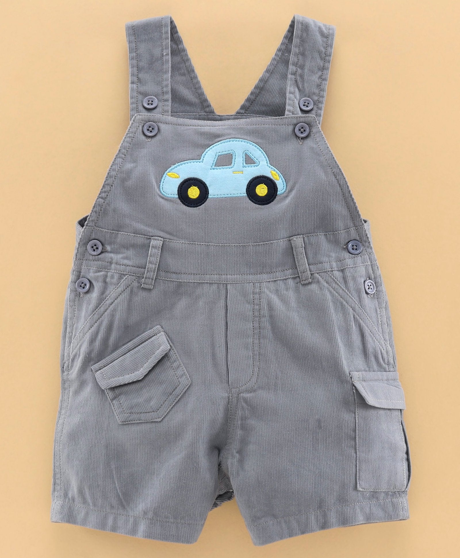 Smart & Comfortable Corduroy Dungaree With T-Shirt Car Embroidery