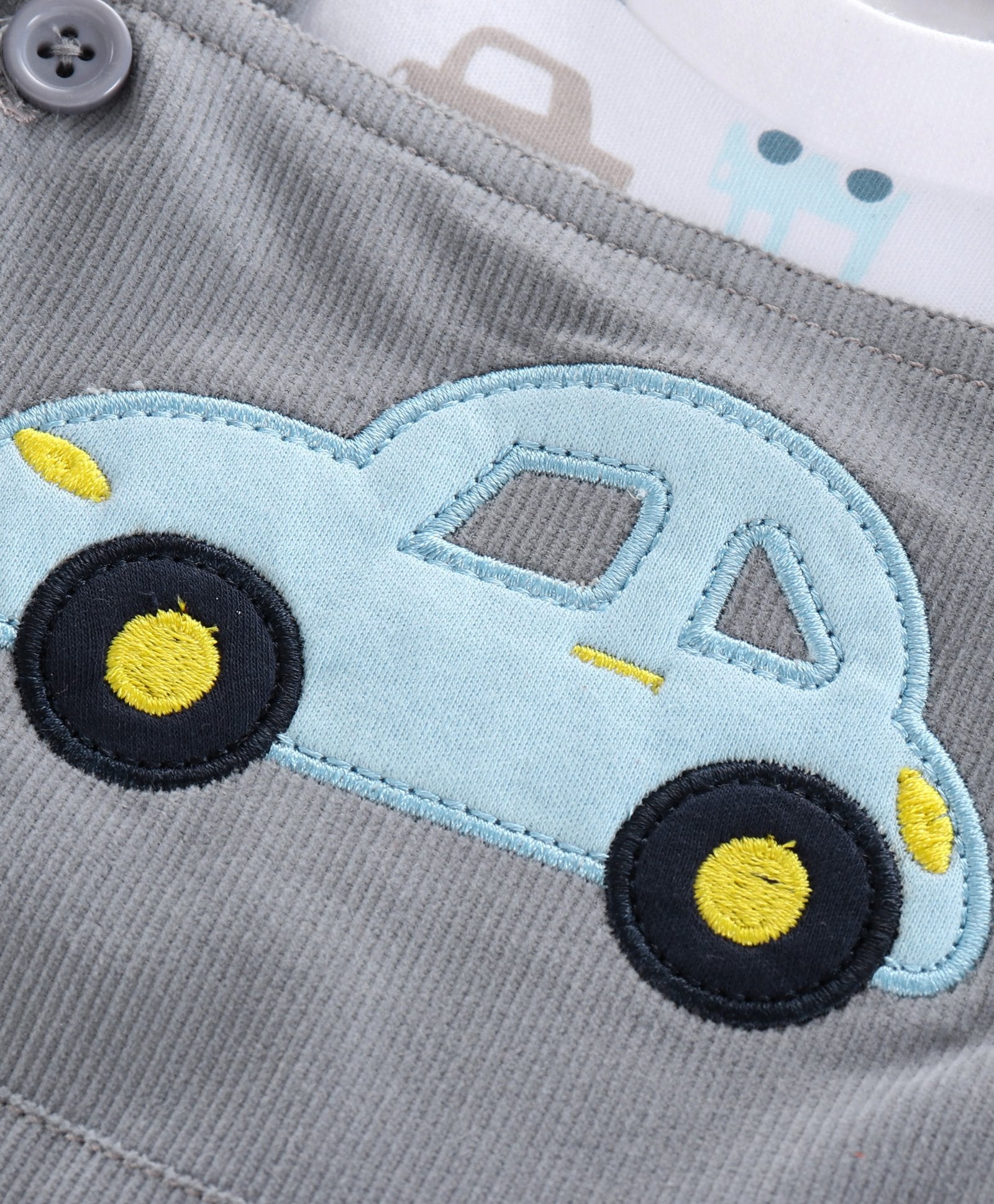 Smart & Comfortable Corduroy Dungaree With T-Shirt Car Embroidery