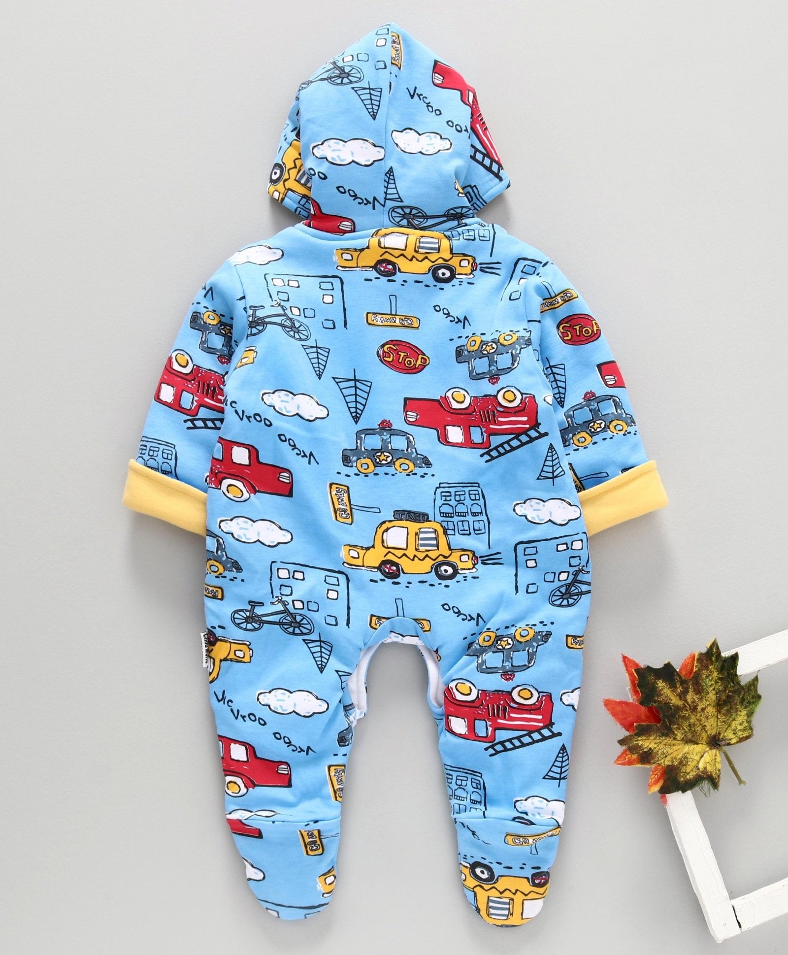 Polywool Winter Wear Full Romper With All Over Car Print