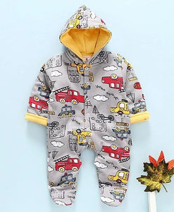 Polywool Winter Wear Full Romper With All Over Car Print