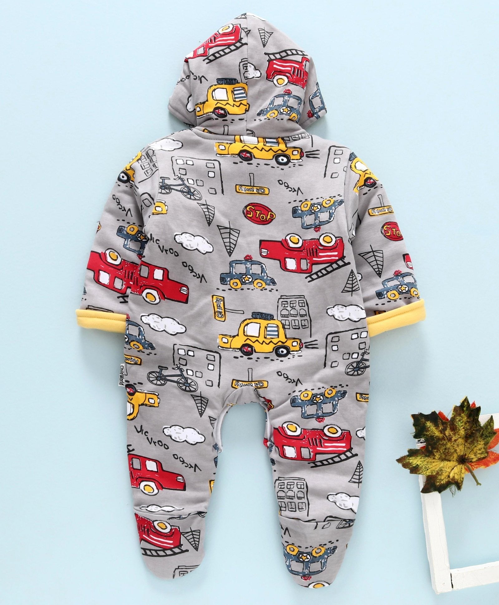 Polywool Winter Wear Full Romper With All Over Car Print