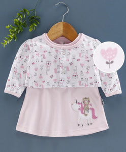 100% Cotton Interlock Frock With Full Sleeves Shrug Unicorn Embroidery