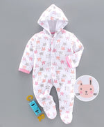 Load image into Gallery viewer, 100% Cotton Fleecy Bunny Print Full Sleeves Hooded &amp; Footed Romper
