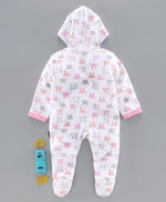 Load image into Gallery viewer, 100% Cotton Fleecy Bunny Print Full Sleeves Hooded &amp; Footed Romper
