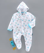 Load image into Gallery viewer, 100% Cotton Fleecy Bunny Print Full Sleeves Hooded &amp; Footed Romper
