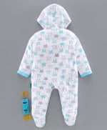 Load image into Gallery viewer, 100% Cotton Fleecy Bunny Print Full Sleeves Hooded &amp; Footed Romper
