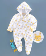 Load image into Gallery viewer, 100% Cotton Fleecy Bunny Print Full Sleeves Hooded &amp; Footed Romper
