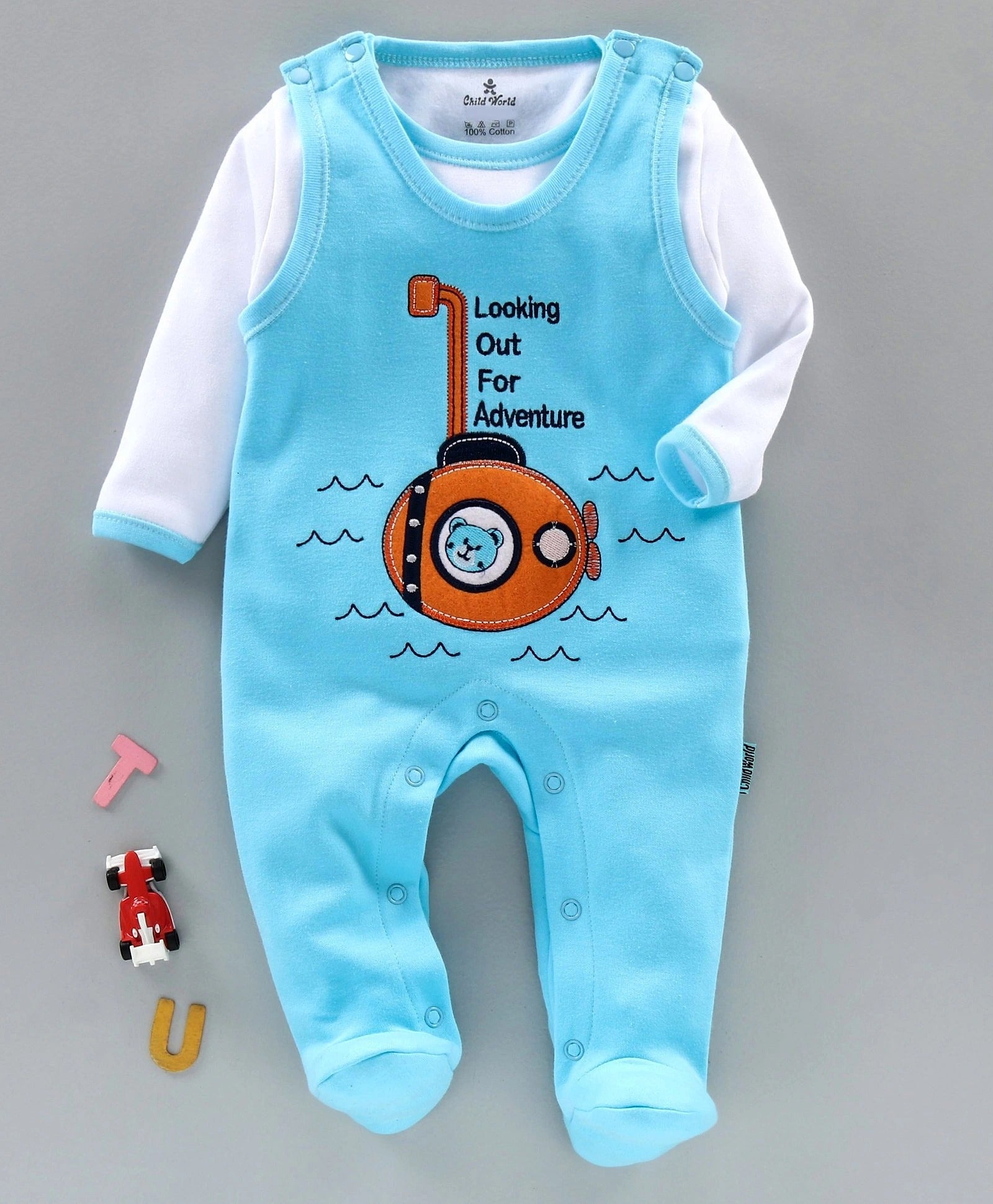 100% Cotton Fleecy Full Sleeves Romper & T-Shirt With Cute Embroidery