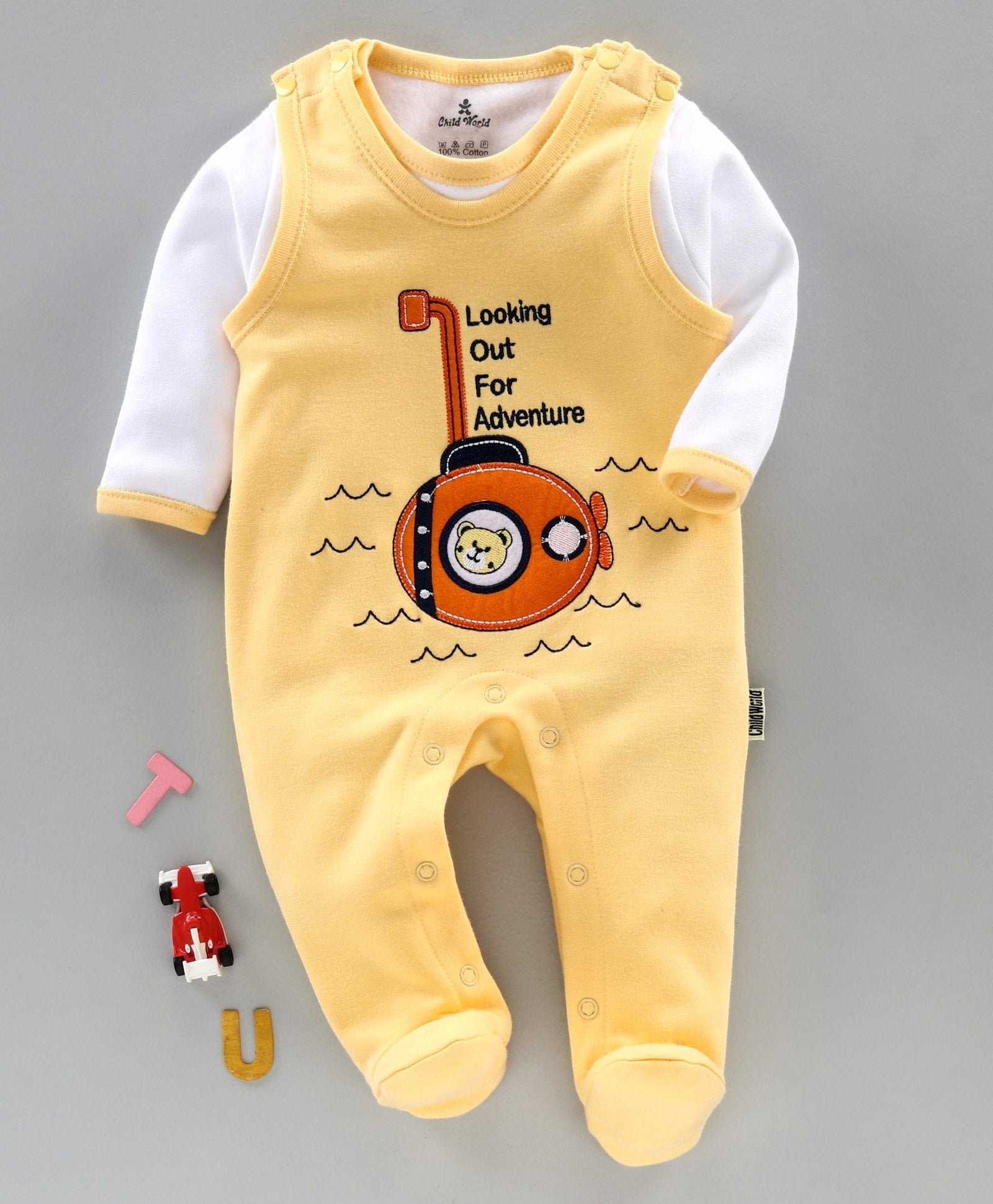 100% Cotton Fleecy Full Sleeves Romper & T-Shirt With Cute Embroidery