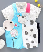 Load image into Gallery viewer, 100% Cotton Interlock Dungaree with Half Sleeves Inner Tee Cow Design
