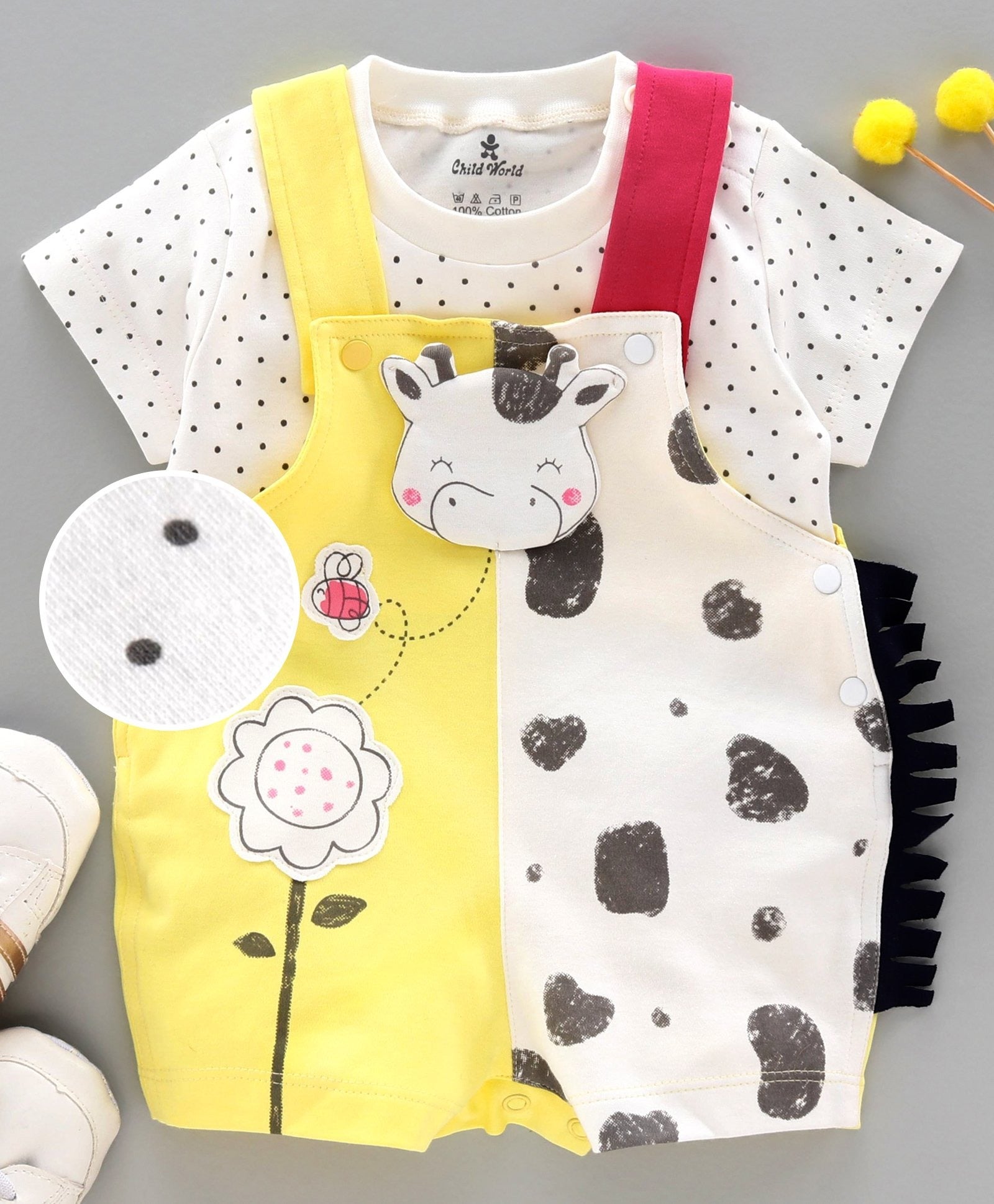 100% Cotton Interlock Dungaree with Half Sleeves Inner Tee Cow Design