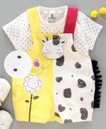 Load image into Gallery viewer, 100% Cotton Interlock Dungaree with Half Sleeves Inner Tee Cow Design
