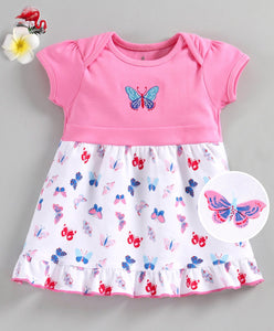 100% Cotton Interlock Half Sleeves Frock Butterfly Print