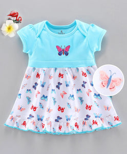 100% Cotton Interlock Half Sleeves Frock Butterfly Print