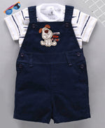 Load image into Gallery viewer, Smart &amp; Comfortable Corduroy Dungaree With T-Shirt Puppy Embroidery
