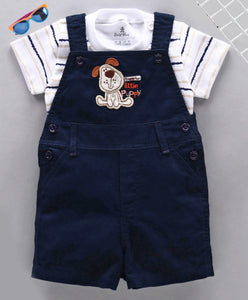 Smart & Comfortable Corduroy Dungaree With T-Shirt Puppy Embroidery